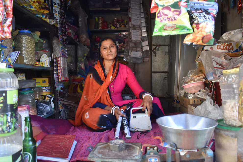 Woman sat on shop floor